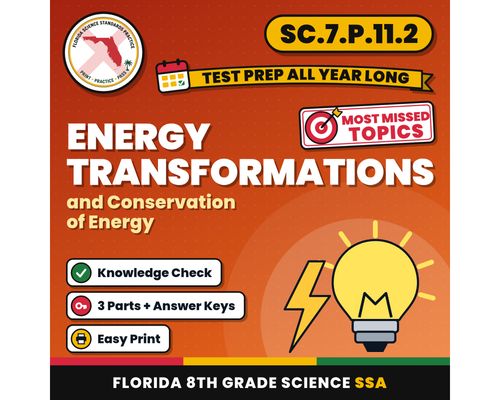 Cover: Energy Transformations and Conservation of Energy Worksheets, Florida 8th Grade Science Test Review, SC.7.P.11.2 SC.6.P.11.1
